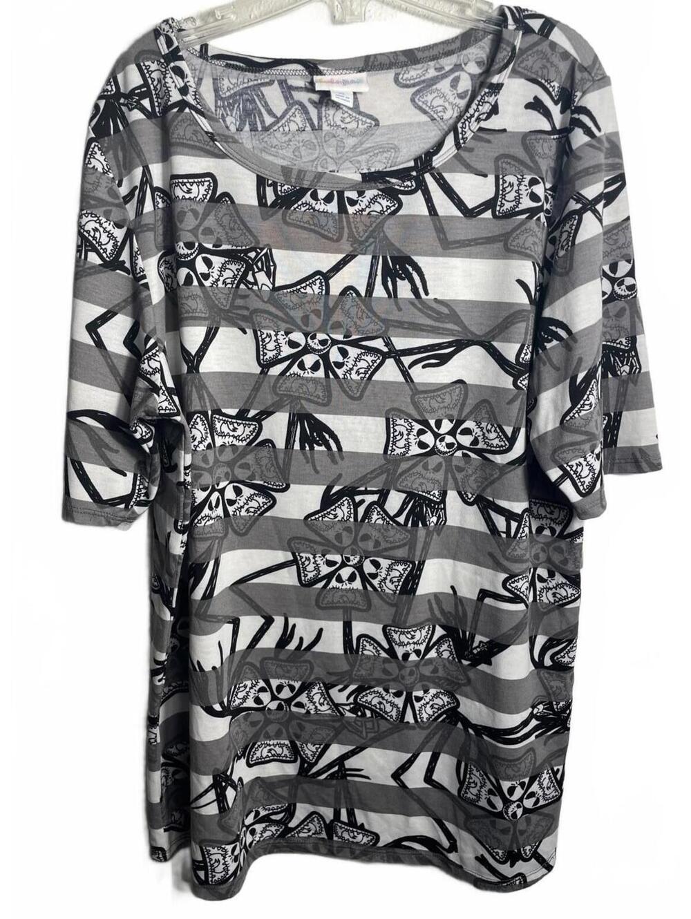 LuLaRoe Disney Blouse Tunic Top Womens XL Gray Stretch Emo Skull Whimsigoth